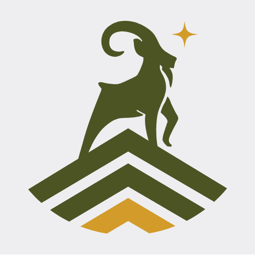 Powerful Prosperity CD logo with goat symbol and shining star, representing success and growth.