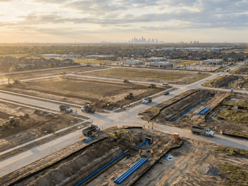 Excavation and foundation construction of Prosperity CD infrastructure project, residential development.